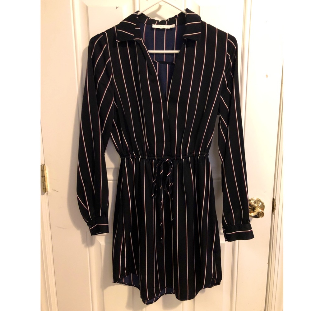 Nordstrom~Navy Pinstripe Shirt Dress View 3